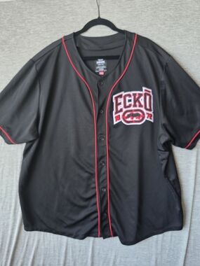 Vintage Ecko Unltd Baseball Jersey Men's 5XL Black Button Front Y2K Streetwear